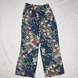 Mango Navy Floral Wide-Leg Pants